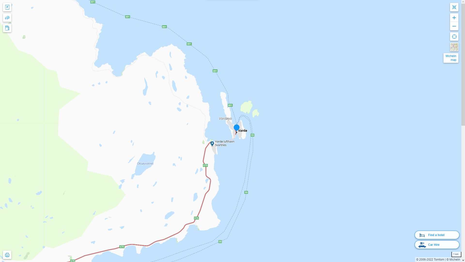 Vardo Norvege Autoroute et carte routiere